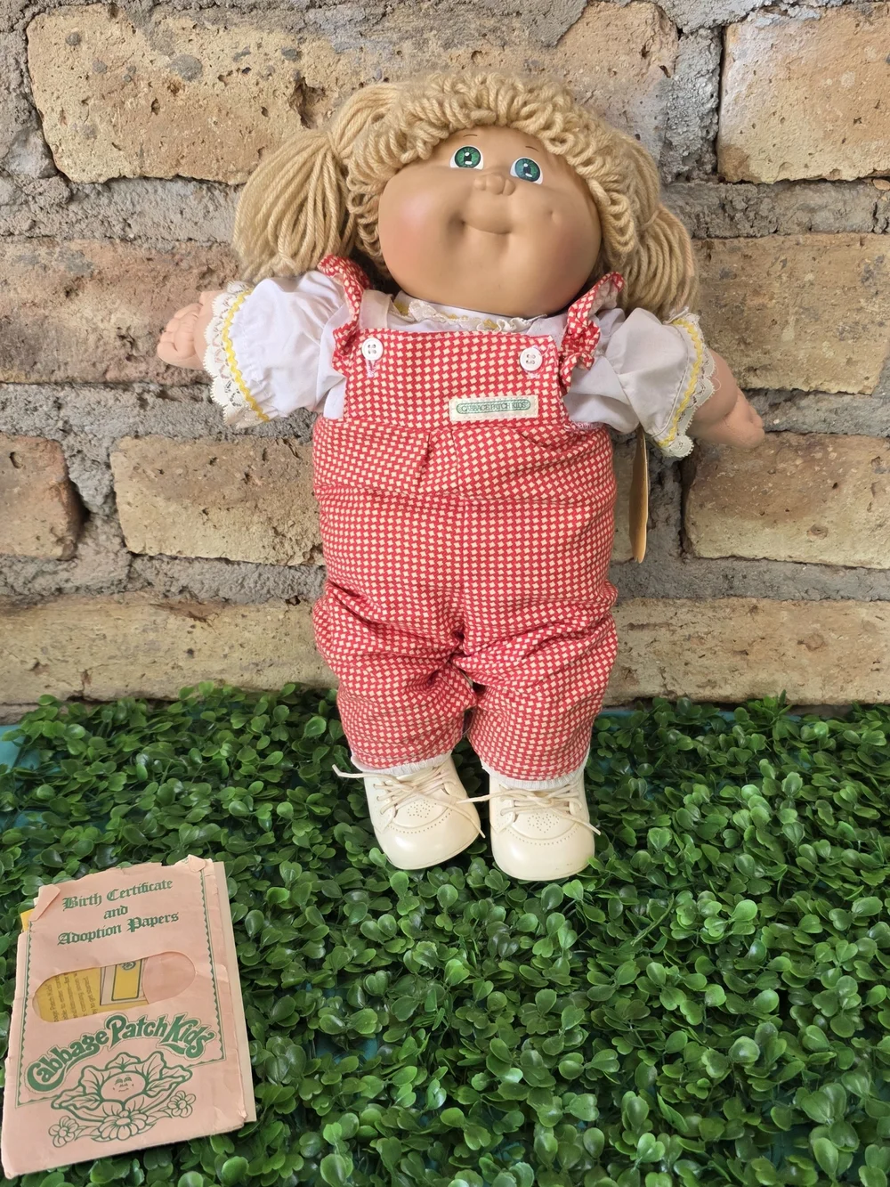 Vintage 1982 Cabbage Patch Kid Doll Red Gingham Outfit & Papers